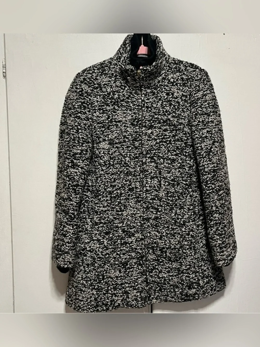 J.Crew Lodge Coat in Speckled Bouclé luxury Italian Wool Black White Size 10 - Picture 8 of 10